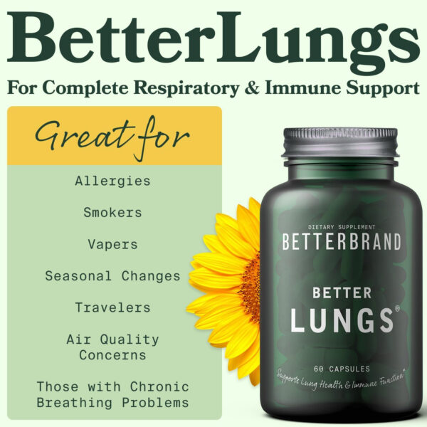 mullein extract capsule information about the product being useful for allergies, health for smokers and vape users, seasonal allergies, traveling, air quality concerns, and chronic breathing issues.
